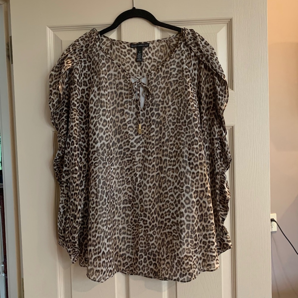 Black Label by Chico’s Brown Leopard Silk Blouse sz 1